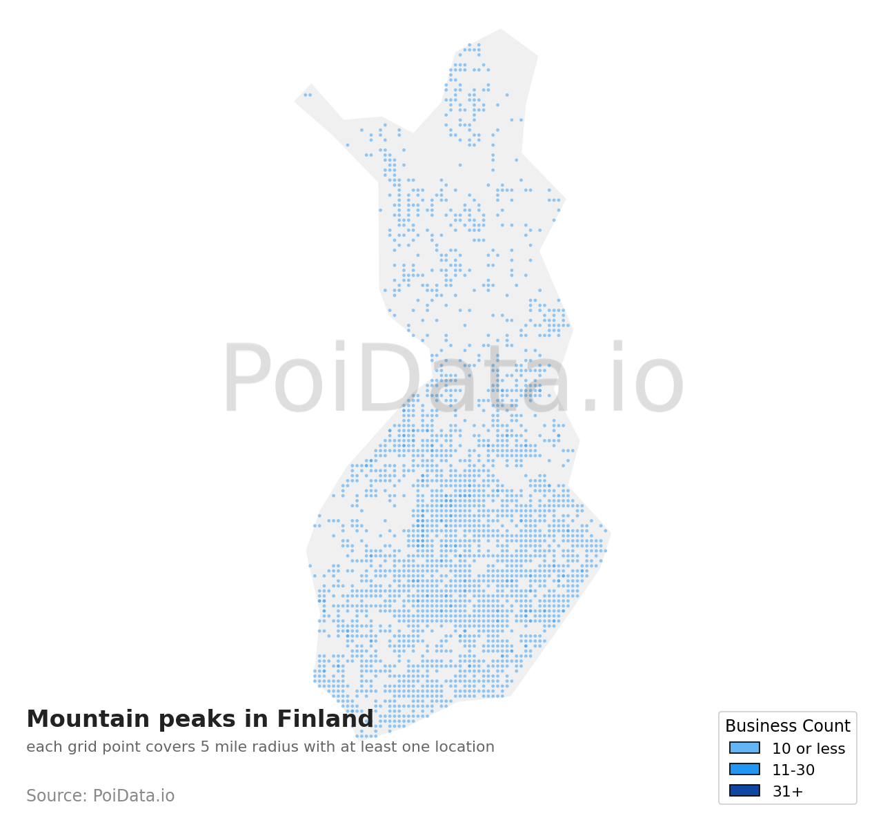 Mountain peak density map for Finland