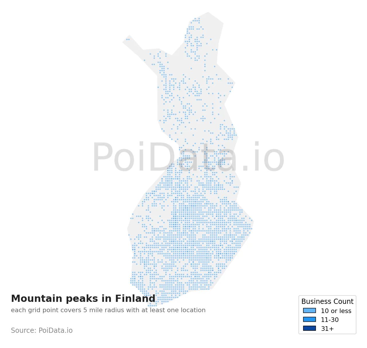 Mountain peak density map for Finland