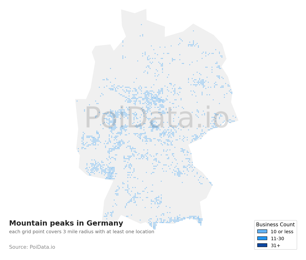 Mountain peak density map for Germany