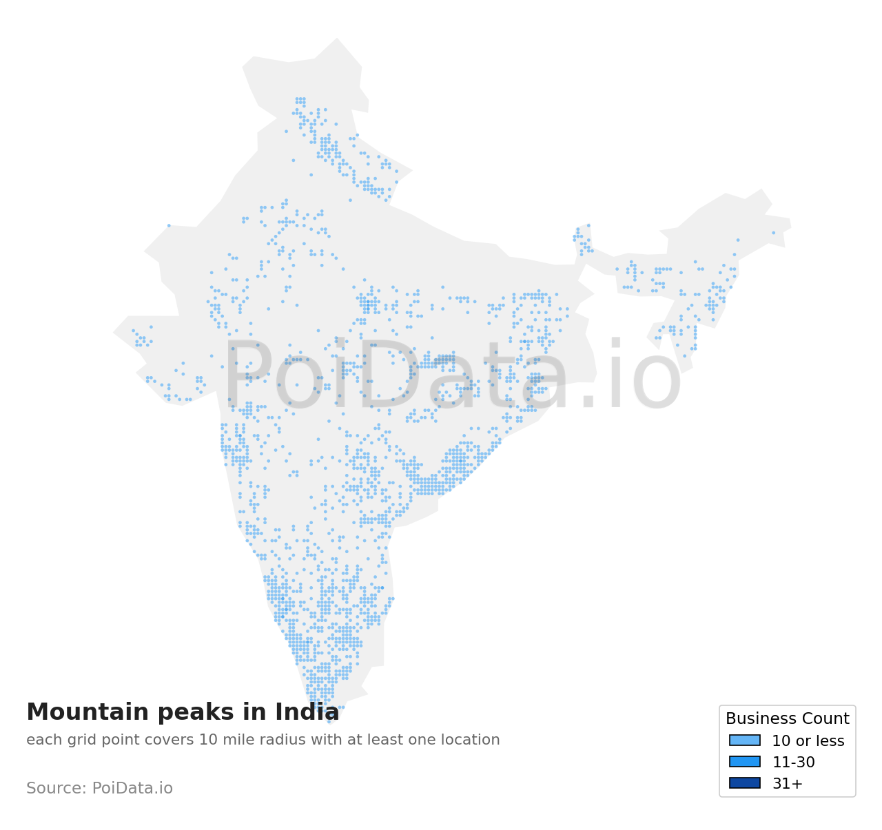 Mountain peak density map for India