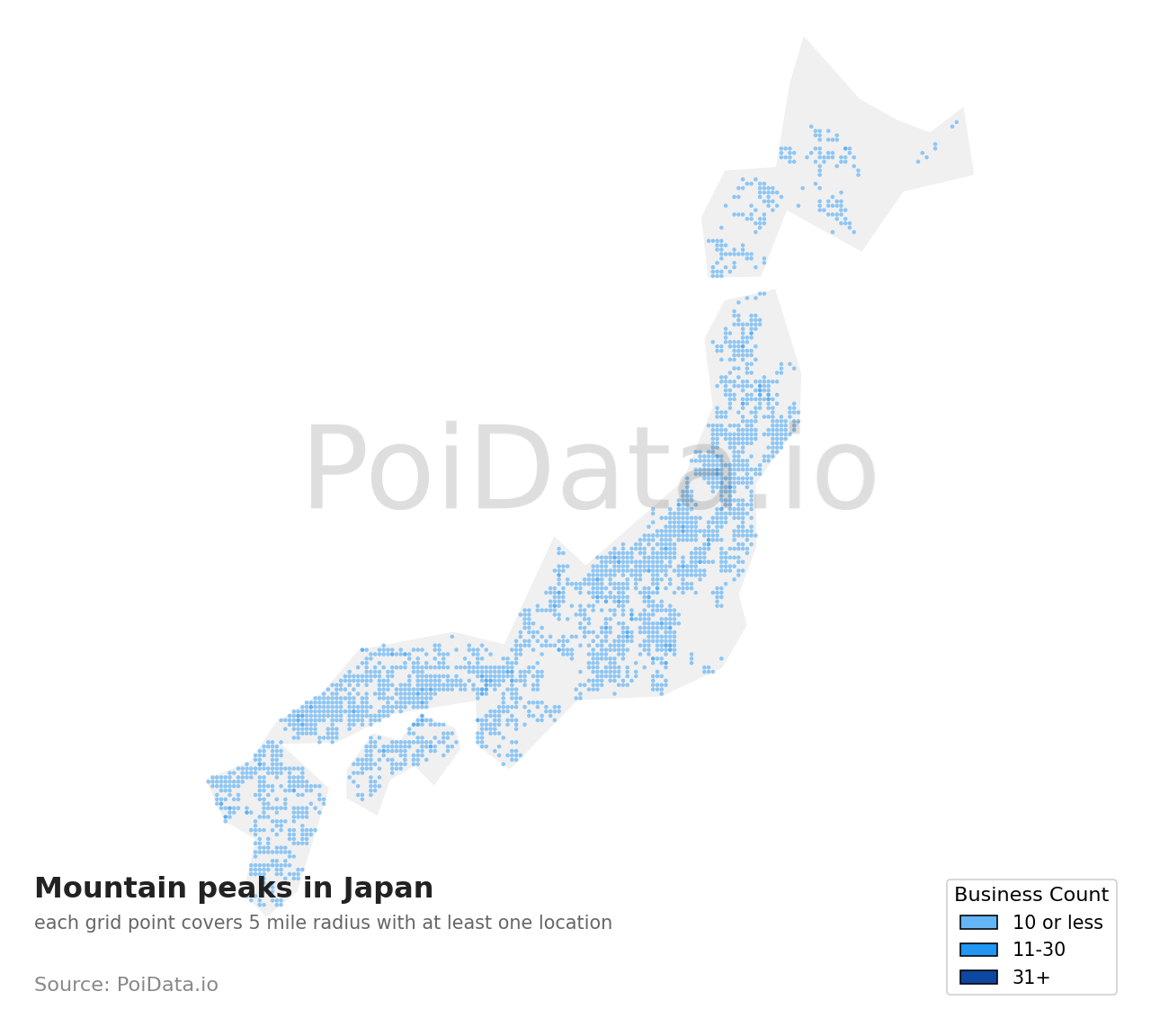 Mountain peak density map for Japan