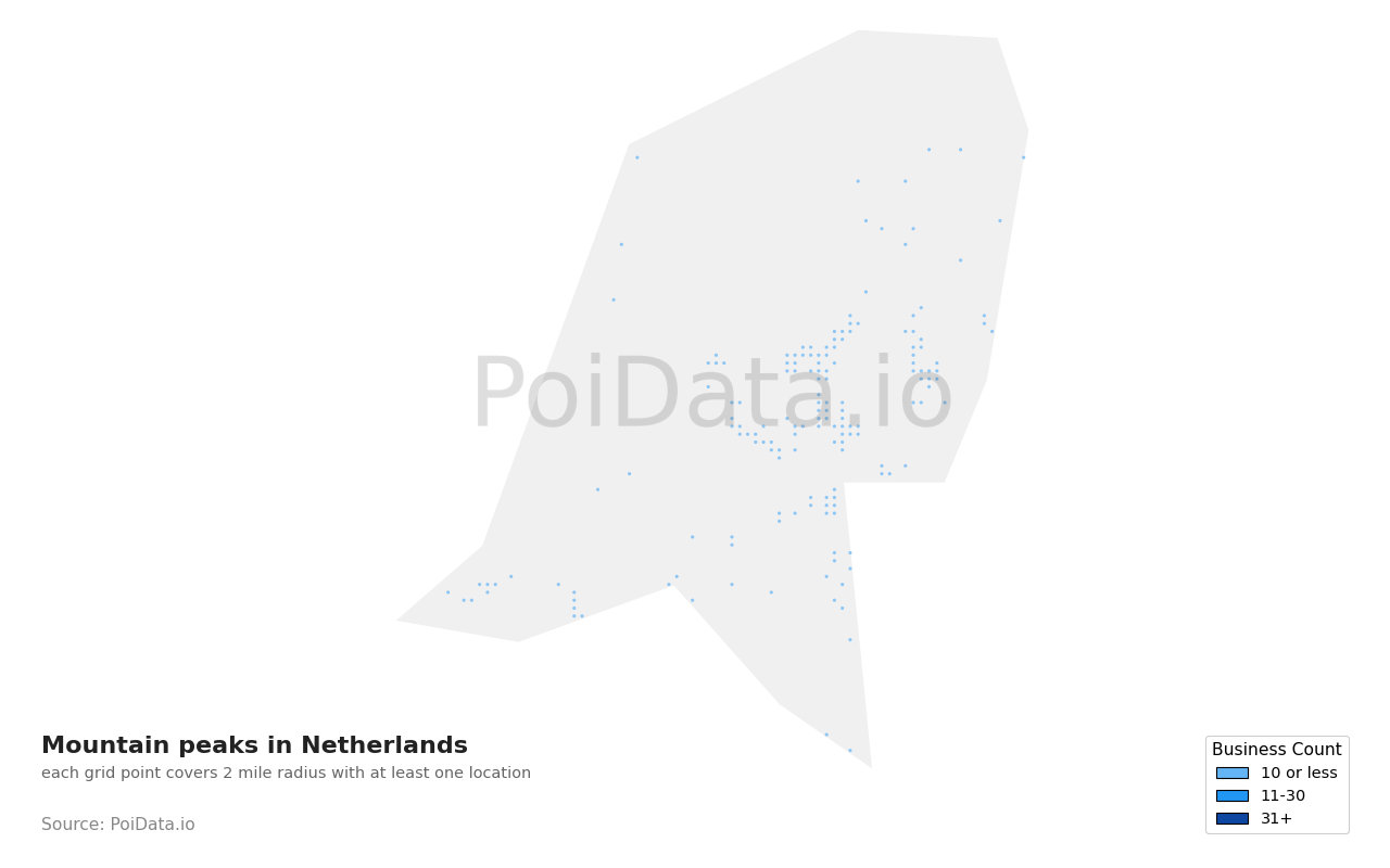 Mountain peak density map for Netherlands