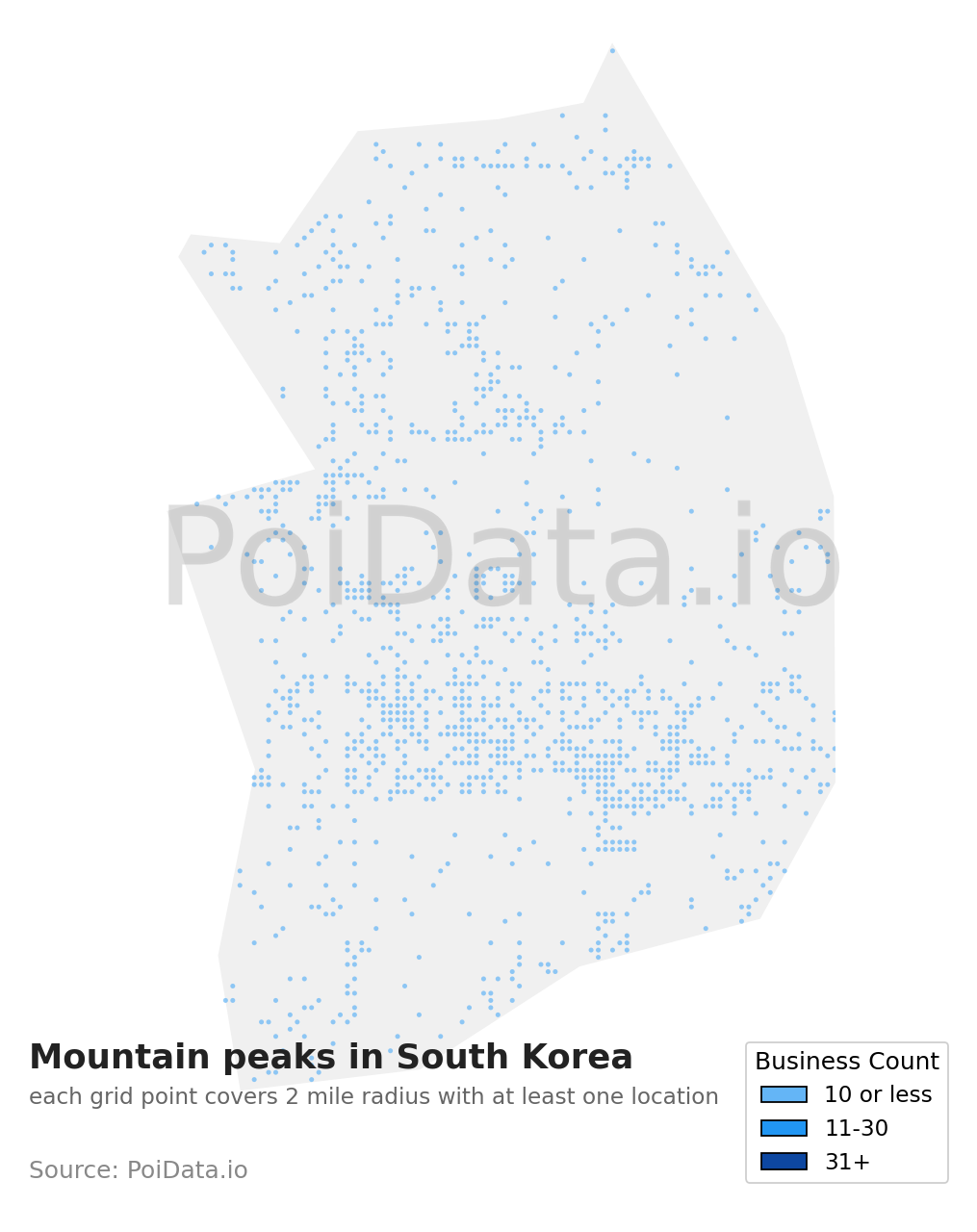Mountain peak density map for South Korea
