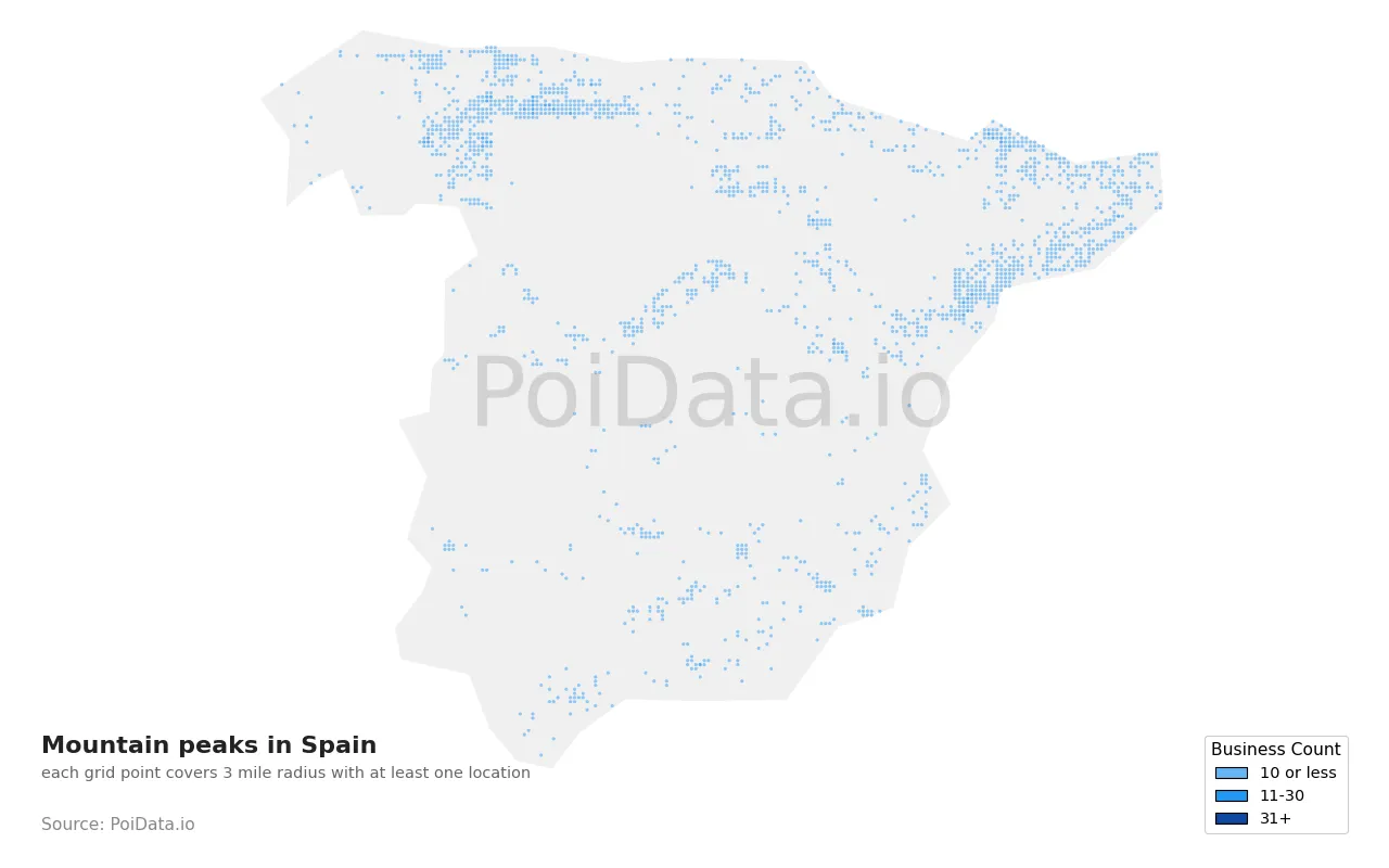 Mountain peak density map for Spain