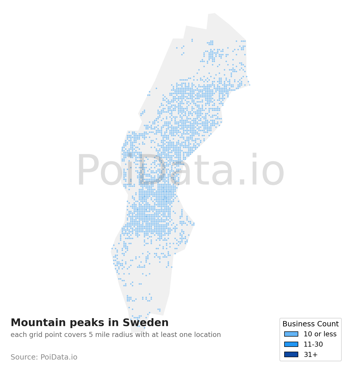 Mountain peak density map for Sweden