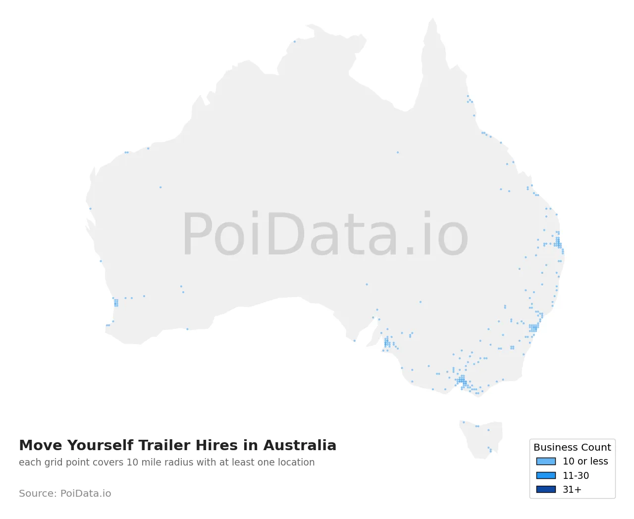 Move Yourself Trailer Hire density map for Australia