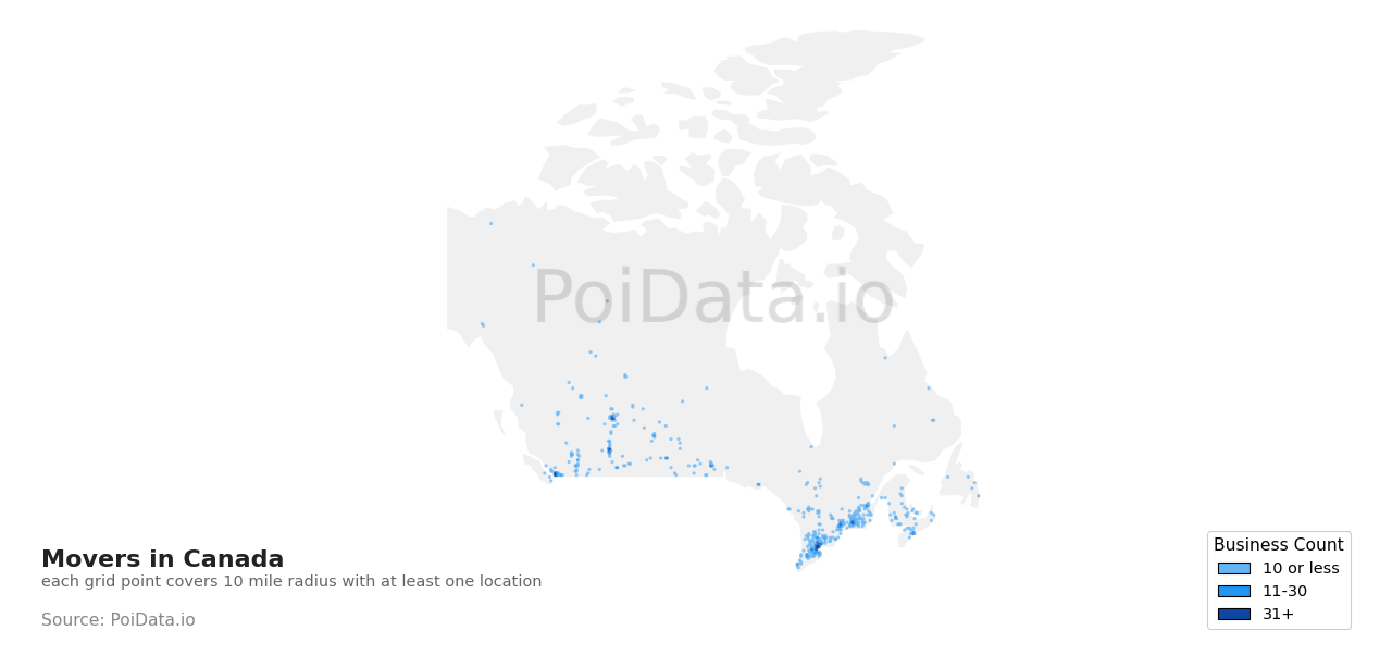 Mover density map for Canada