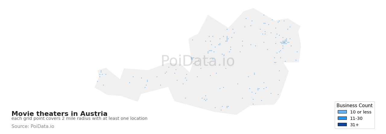Movie theater density map for Austria