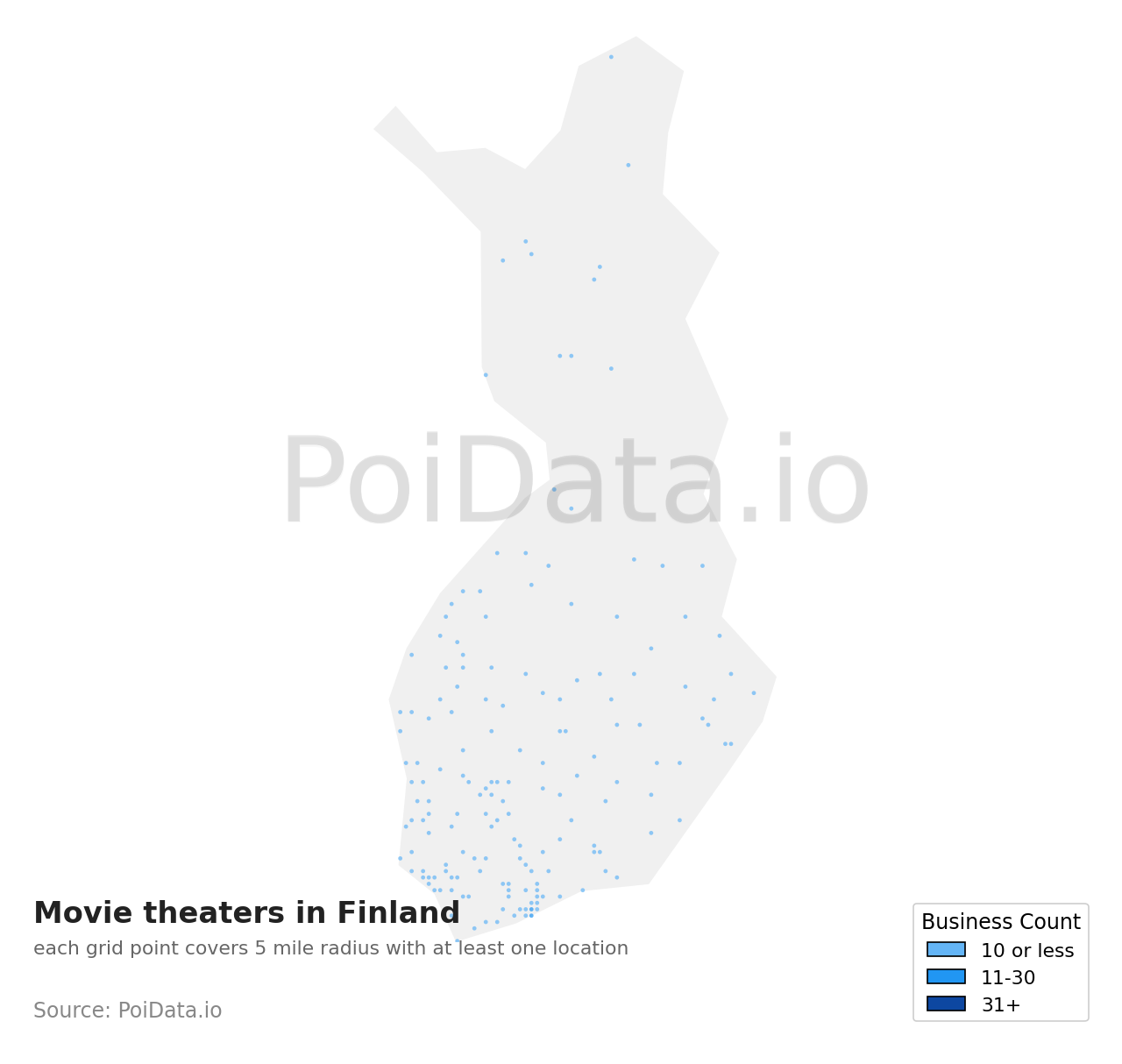 Movie theater density map for Finland