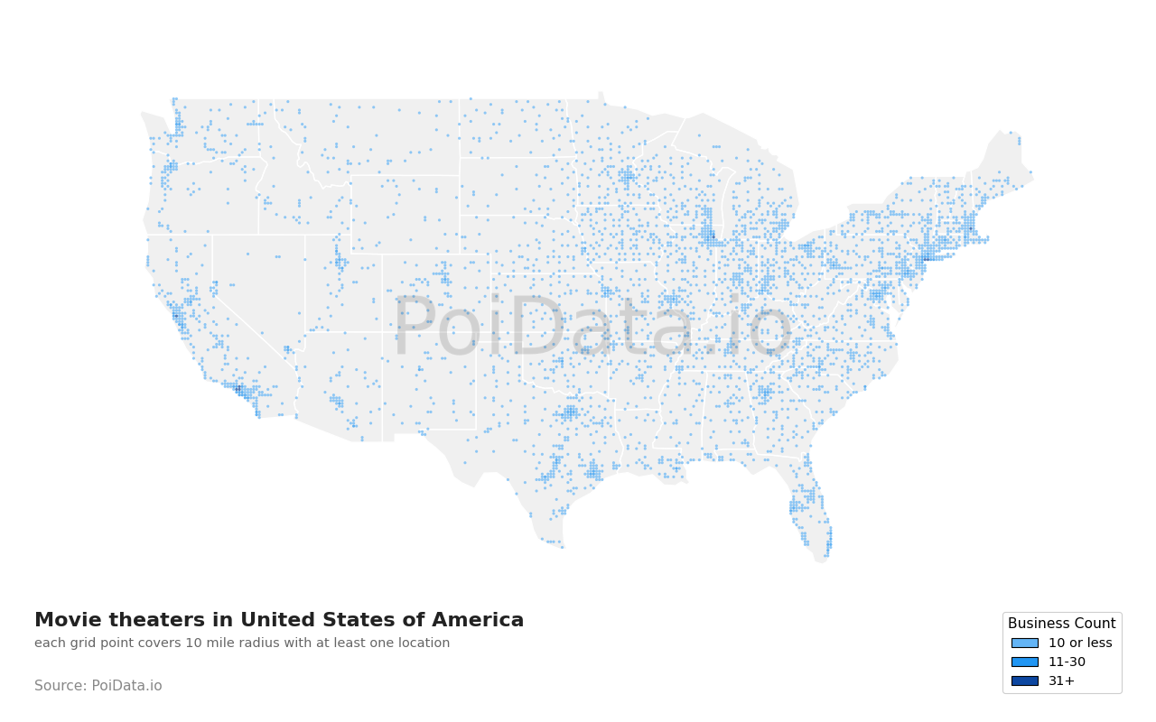 Movie theater density map for United States