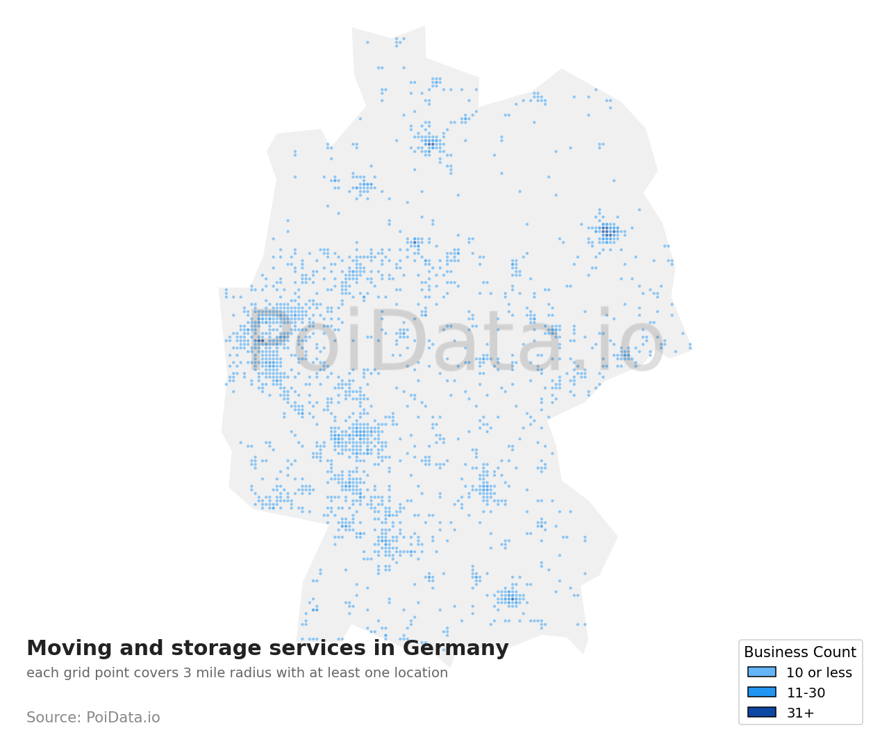 Moving and storage service density map for Germany