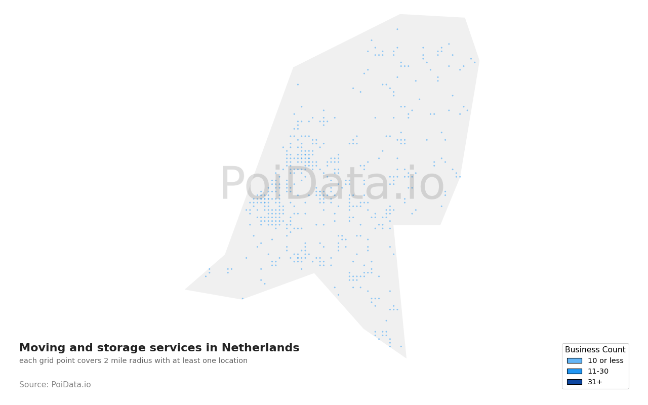 Moving and storage service density map for Netherlands
