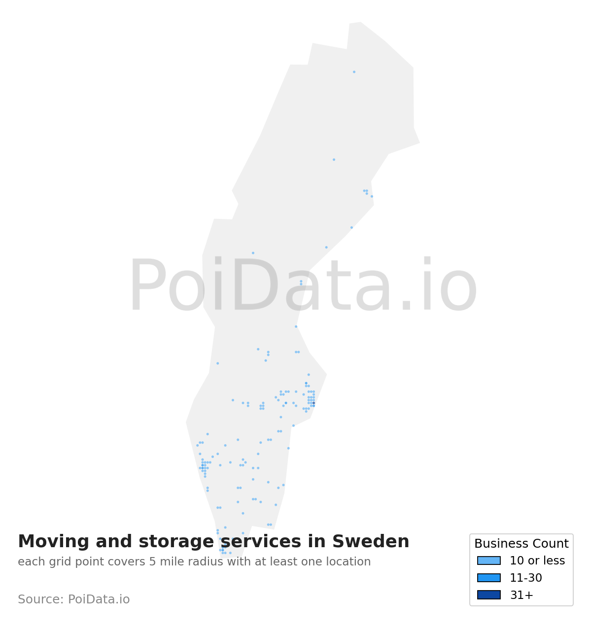 Moving and storage service density map for Sweden