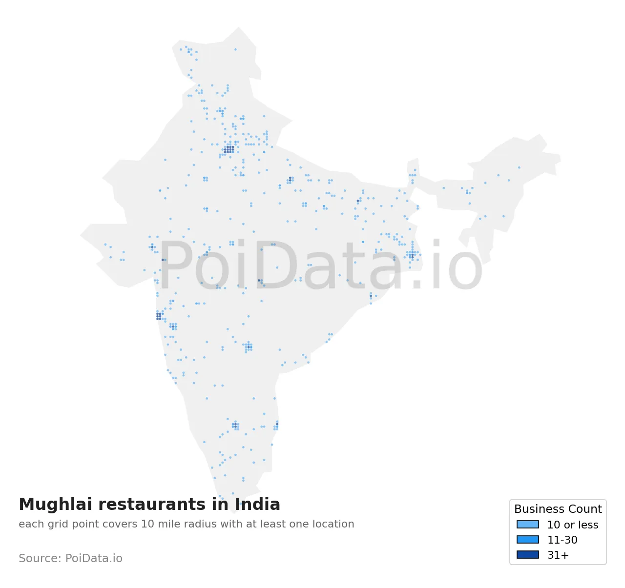 Mughlai restaurant density map for India