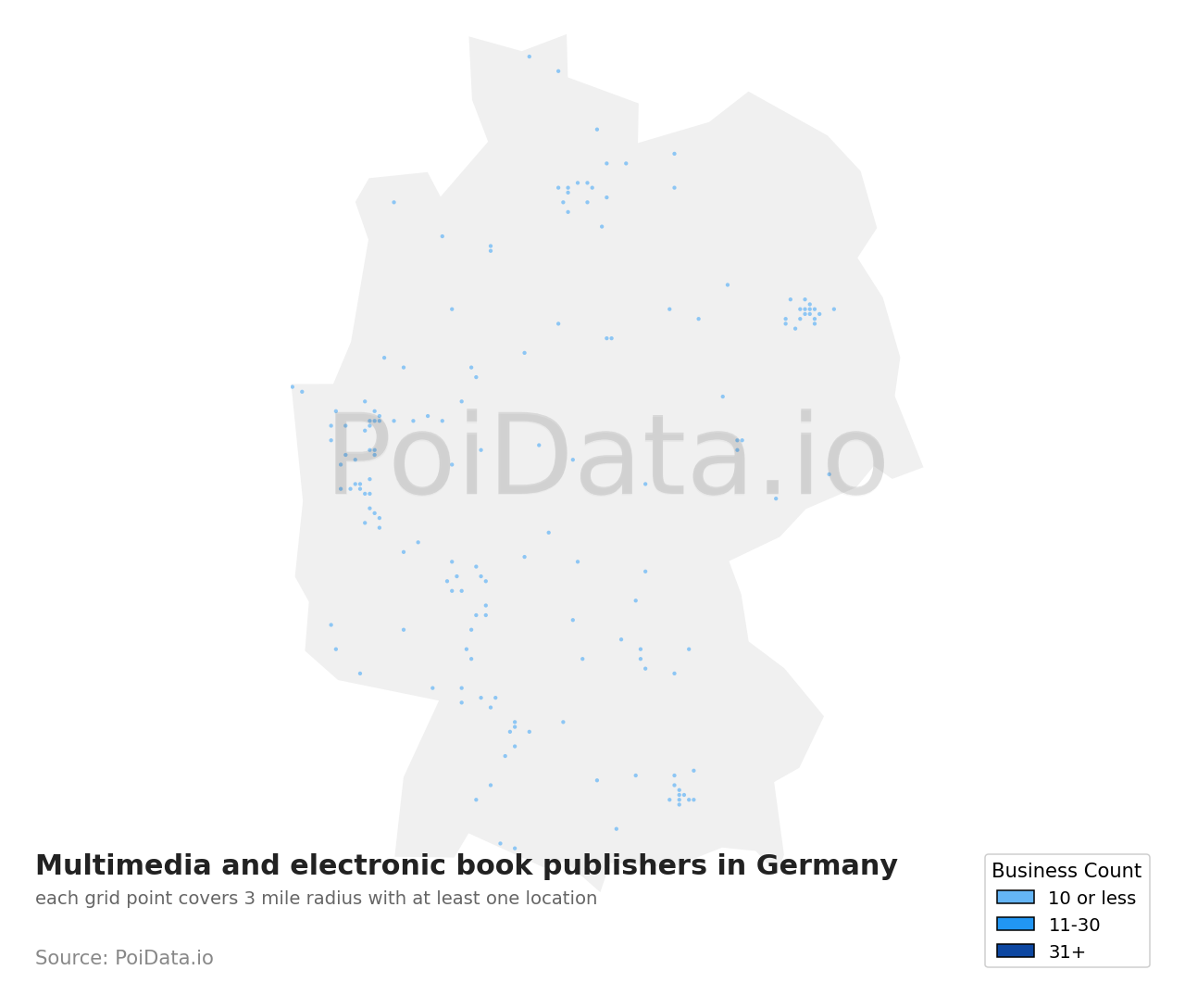 Multimedia and electronic book publisher density map for Germany