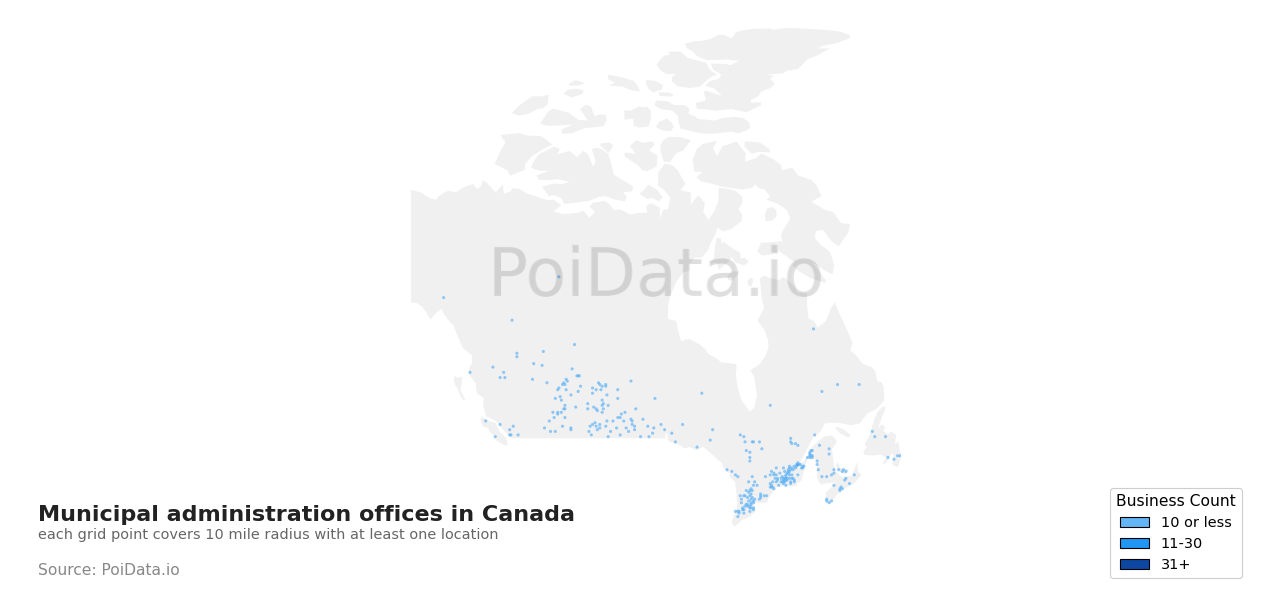 Municipal administration office density map for Canada