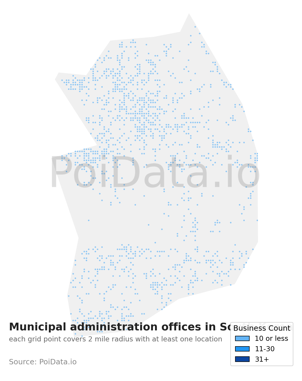 Municipal administration office density map for South Korea