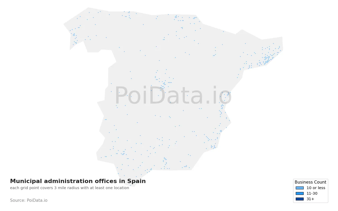 Municipal administration office density map for Spain
