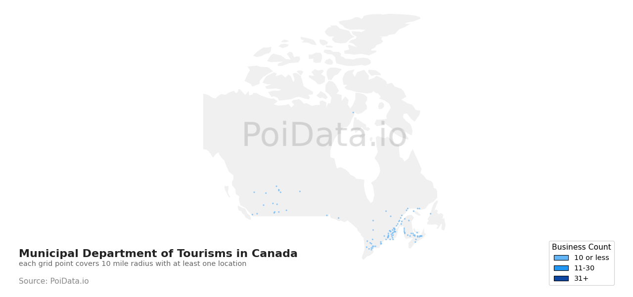 Municipal Department of Tourism density map for Canada