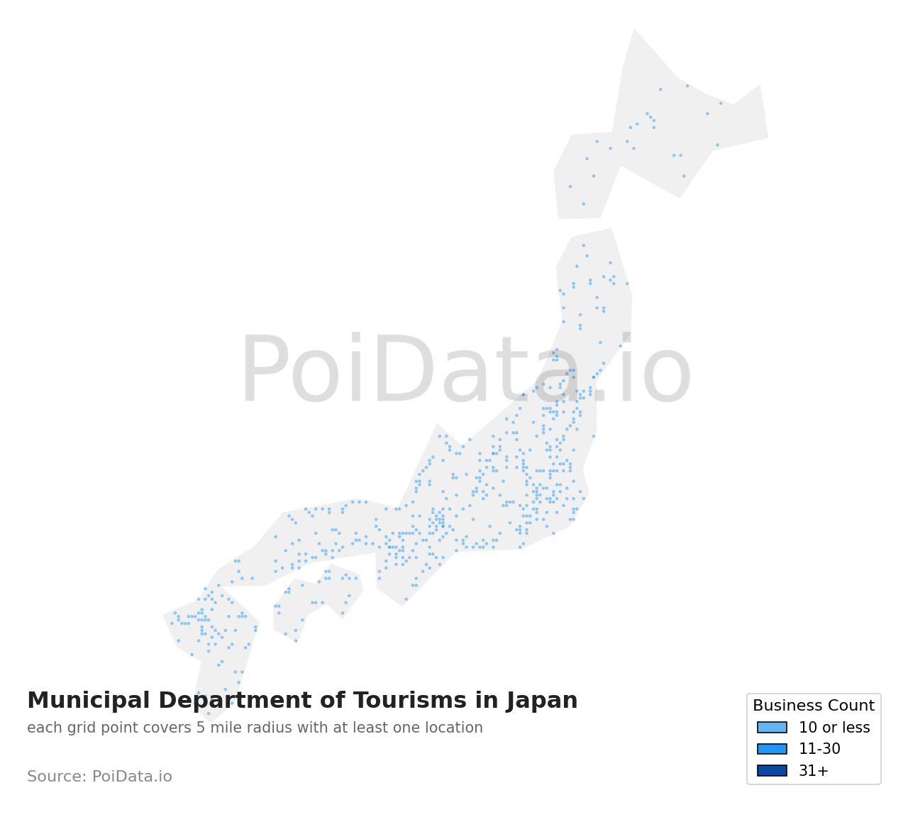 Municipal Department of Tourism density map for Hokkaido, Japan
