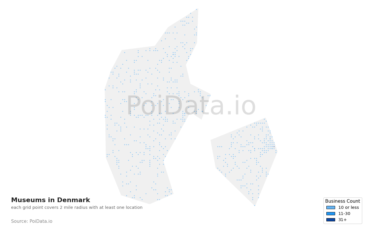 Museum density map for Denmark