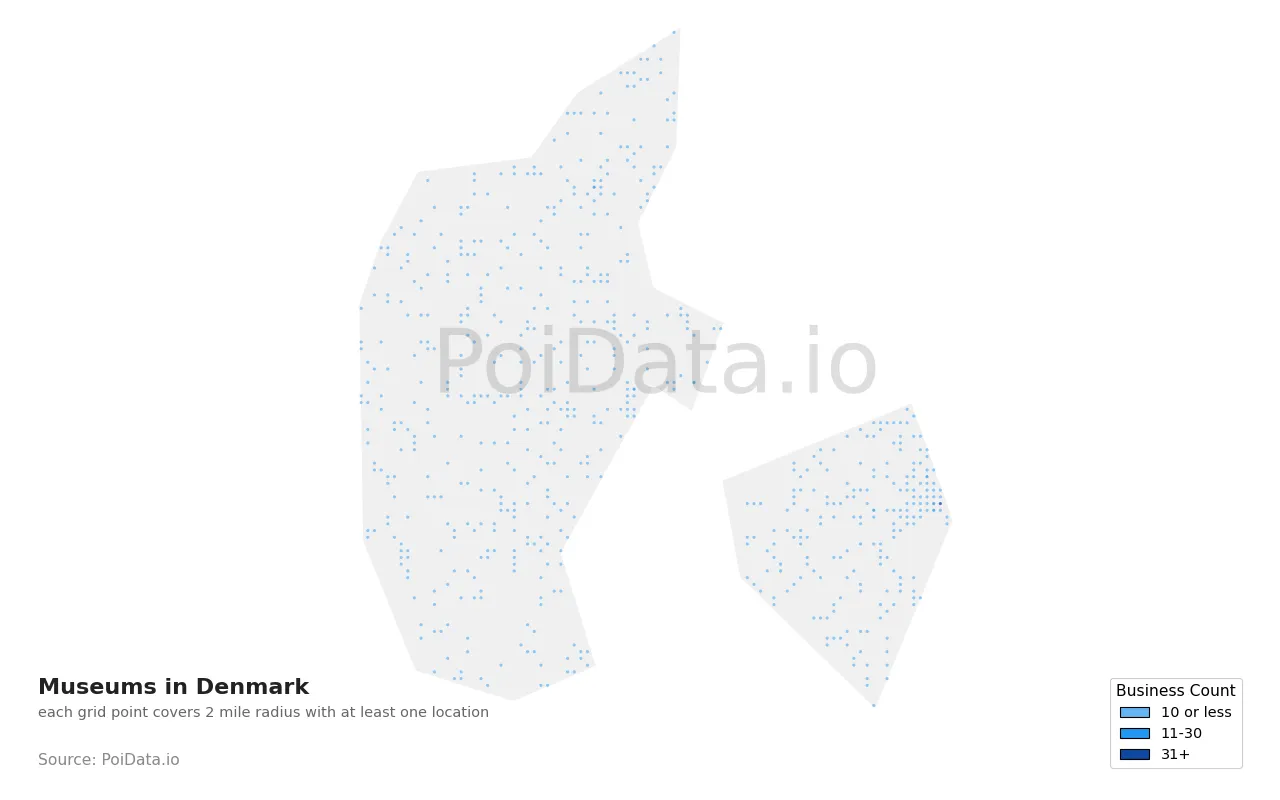 Museum density map for Denmark