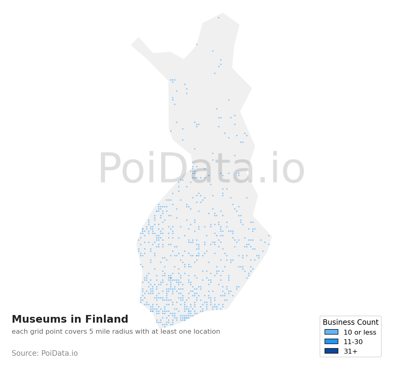 Museum density map for Finland