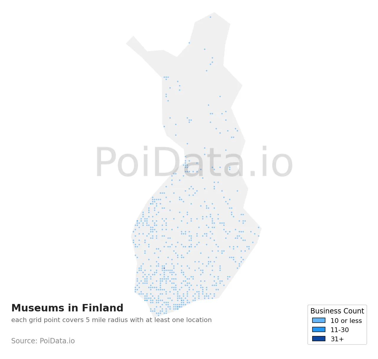 Museum density map for Finland