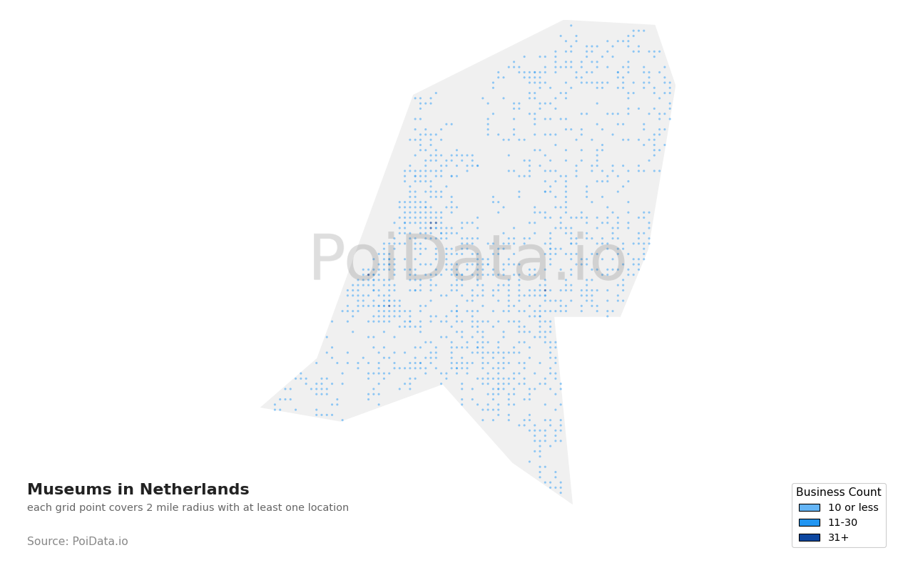 Museum density map for Netherlands
