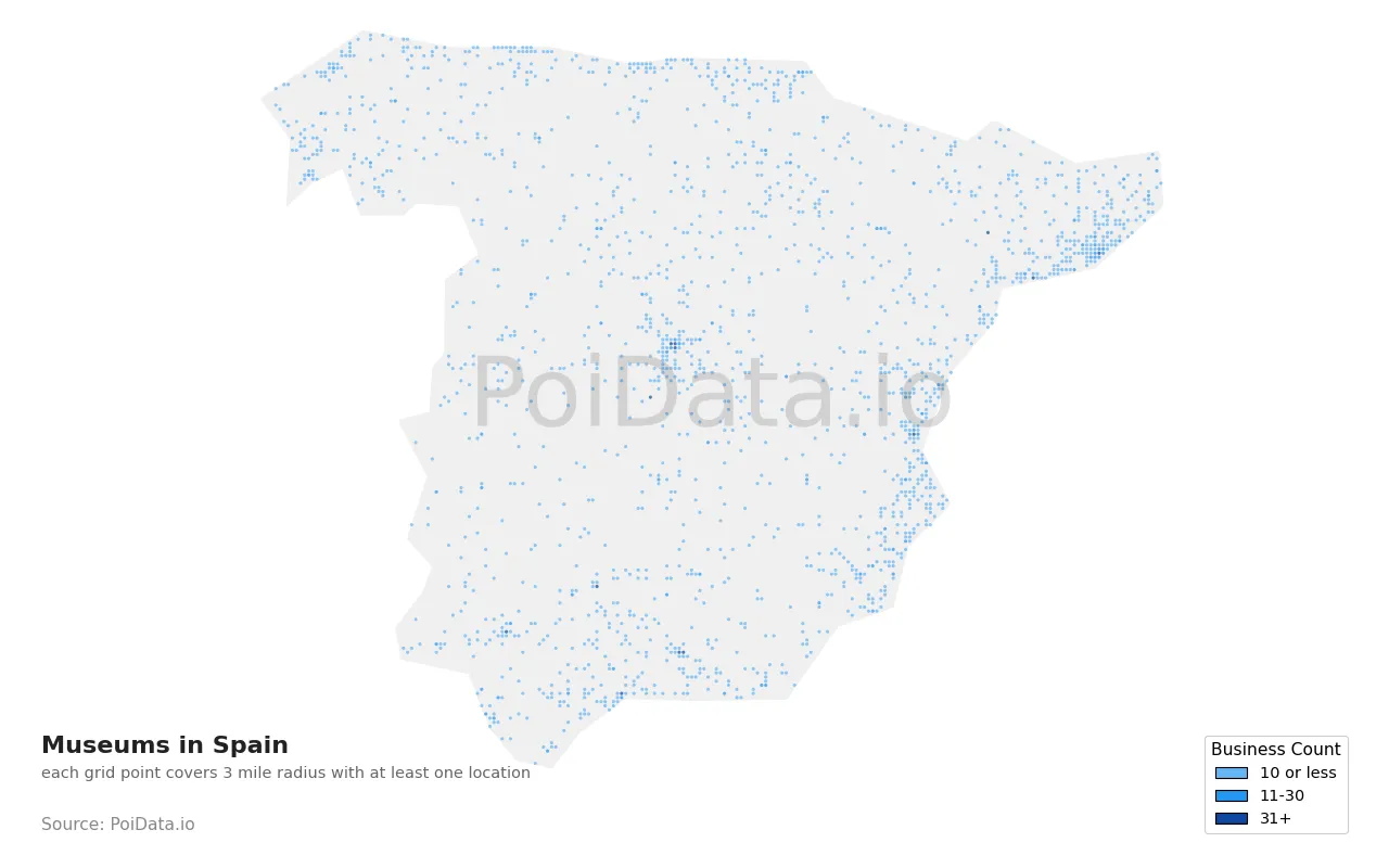 Museum density map for Spain