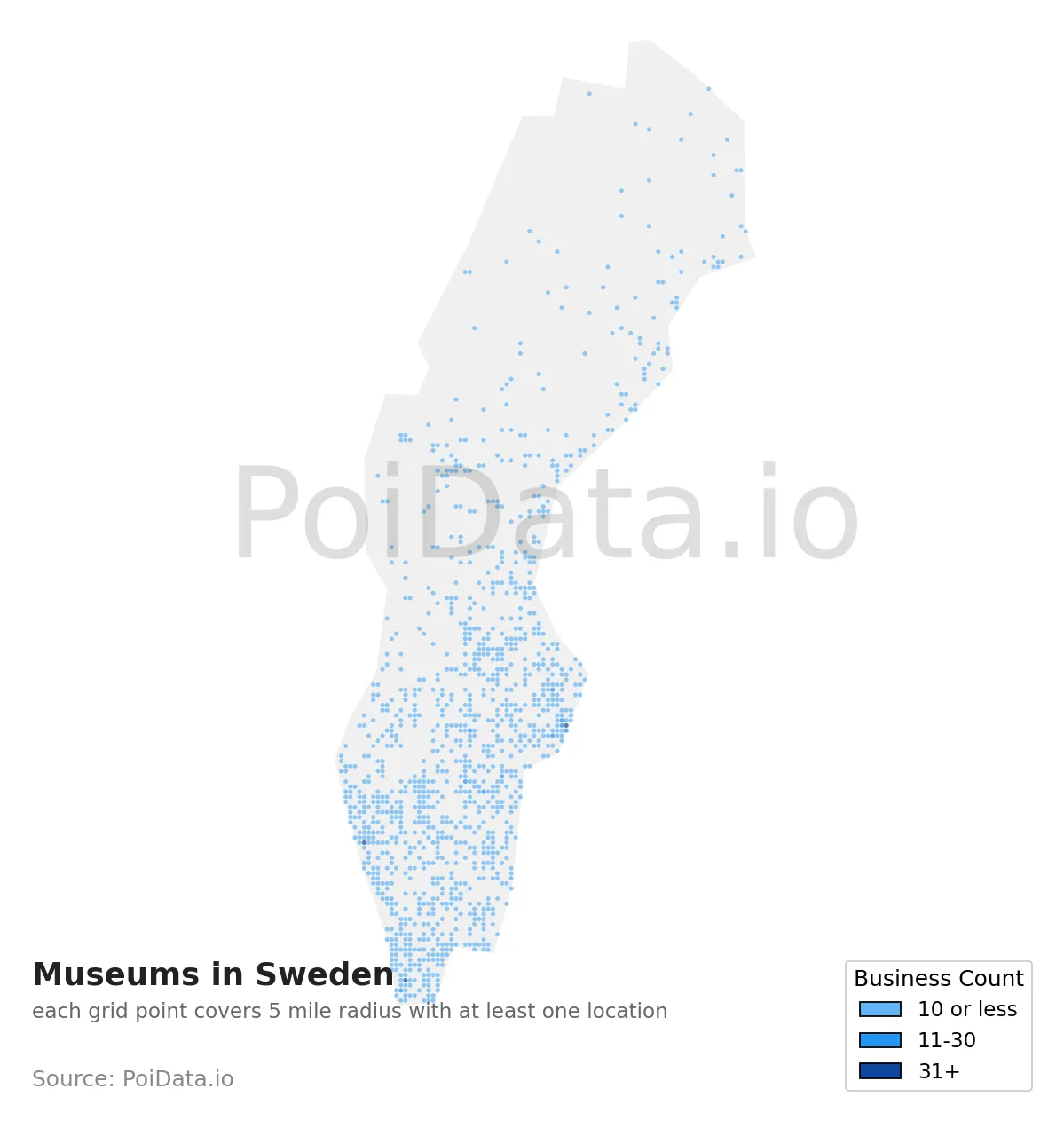 Museum density map for Sweden