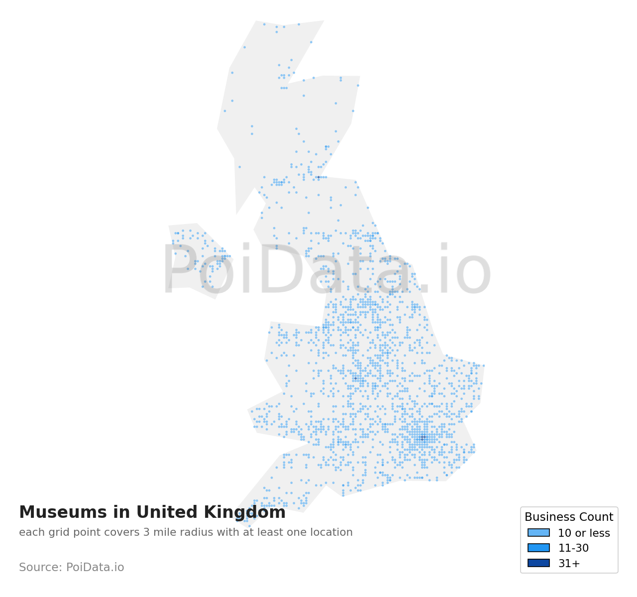 Museum density map for United Kingdom