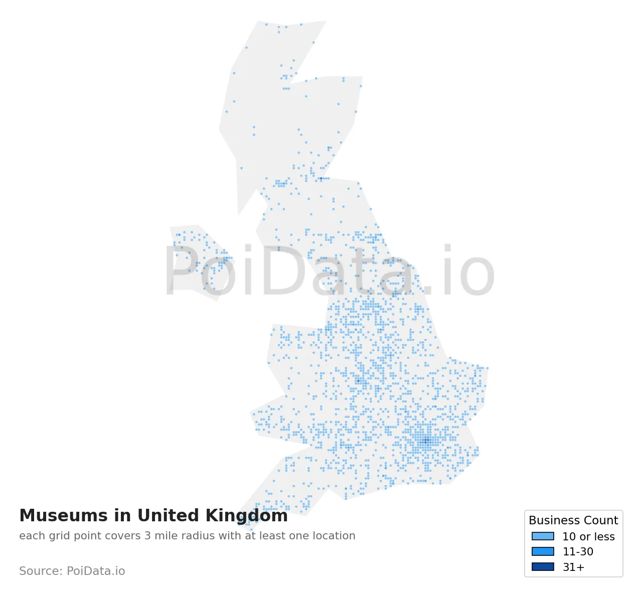 Museum density map for United Kingdom