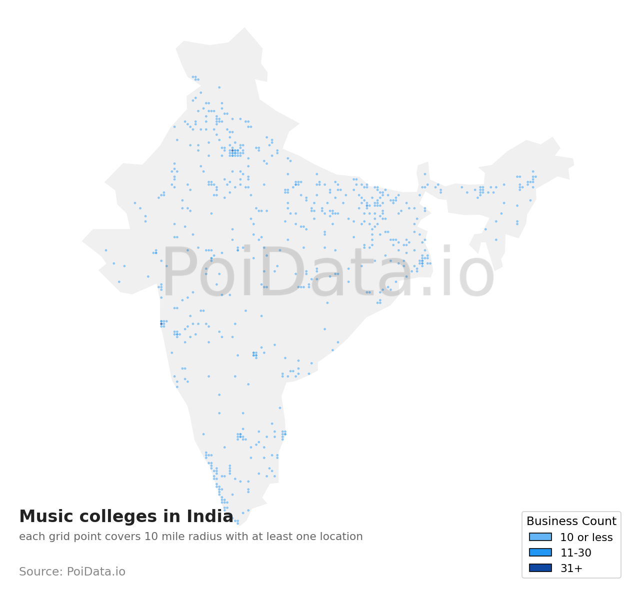 Music college density map for India