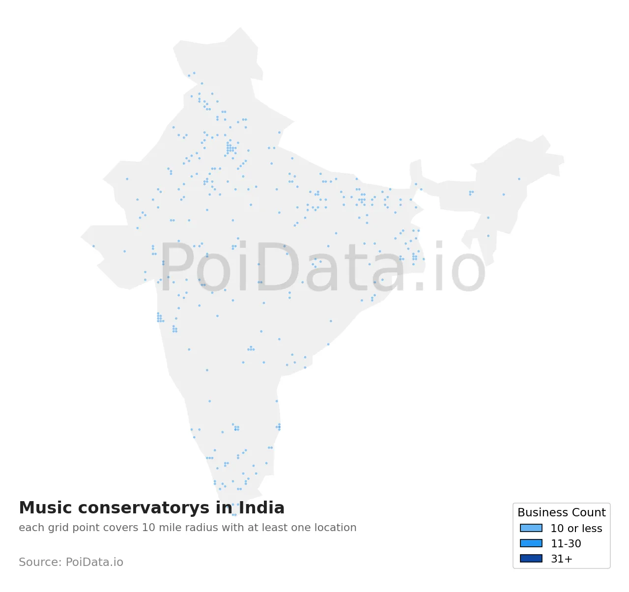 Music conservatory density map for India