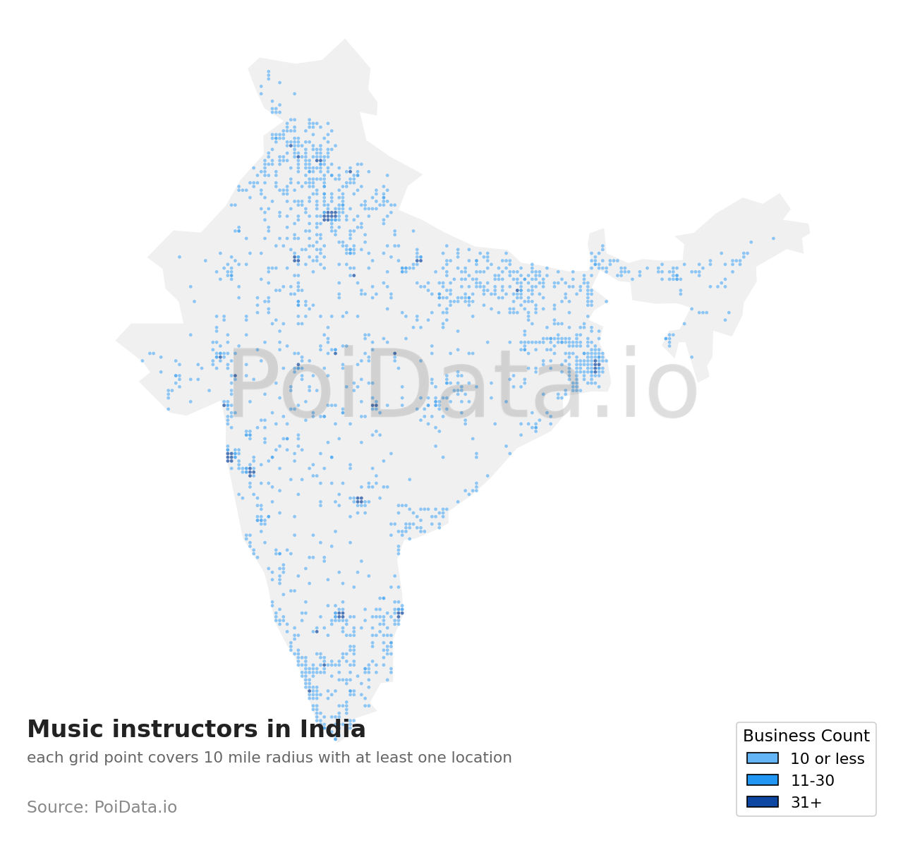 Music instructor density map for India