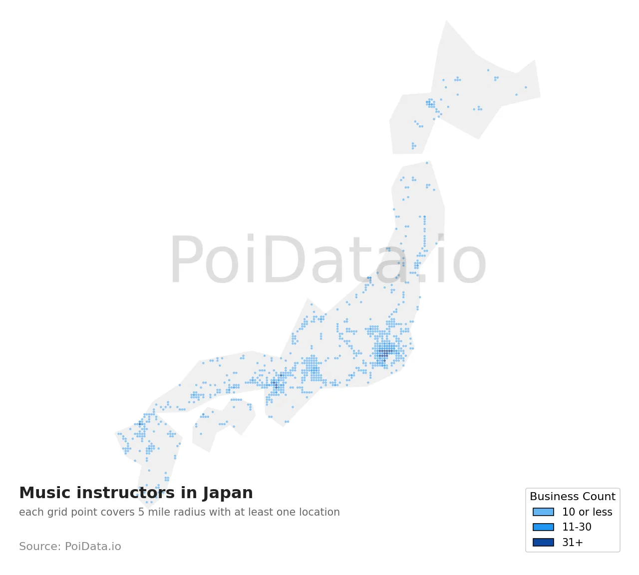 Music instructor density map for Japan