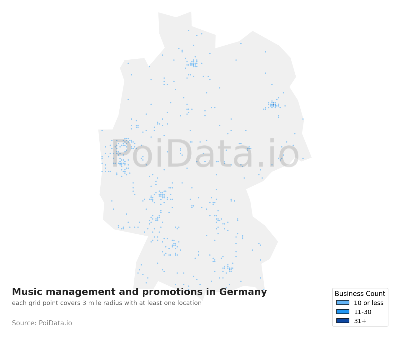 Music management and promotion density map for Germany