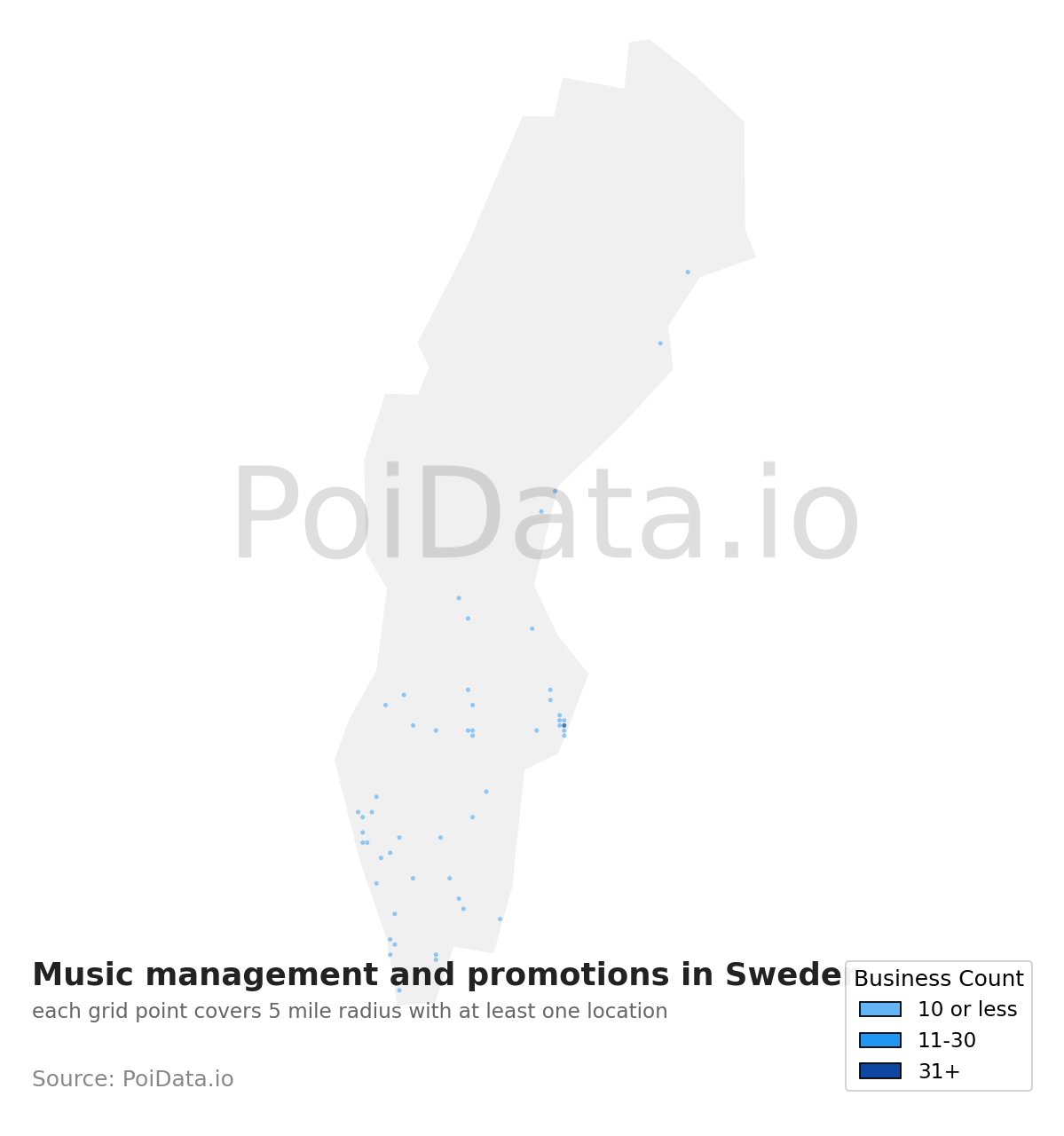 Music management and promotion density map for Sweden