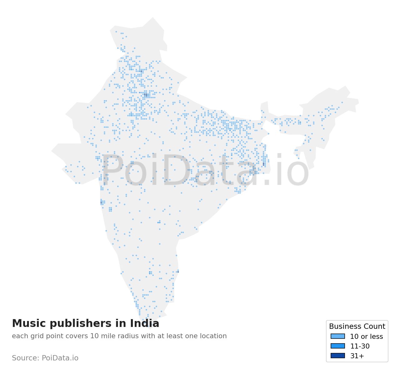 Music publisher density map for India