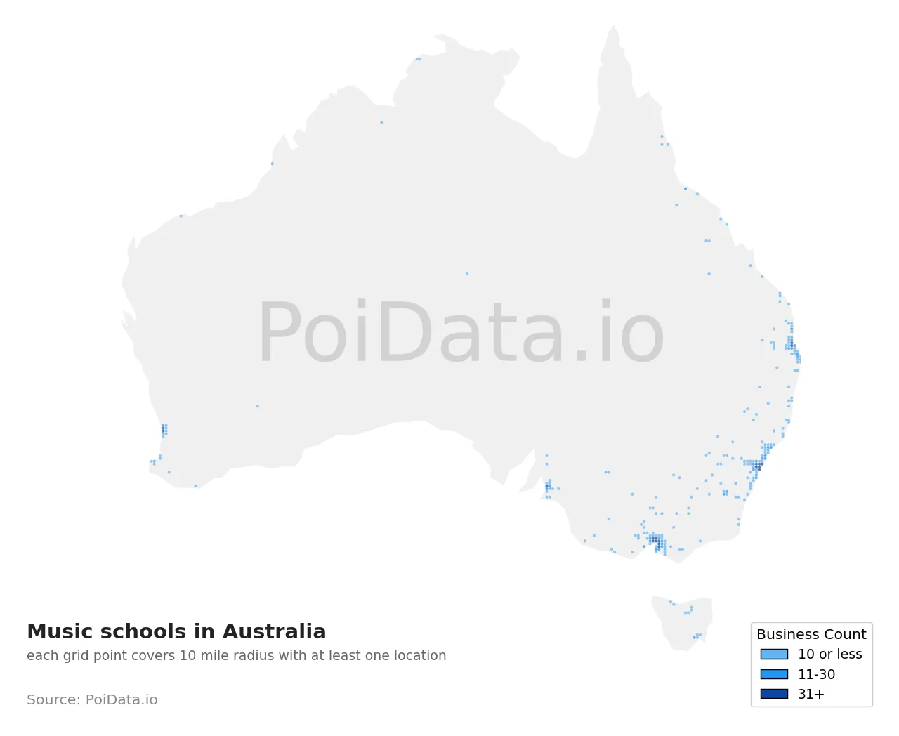 Music school density map for Australia