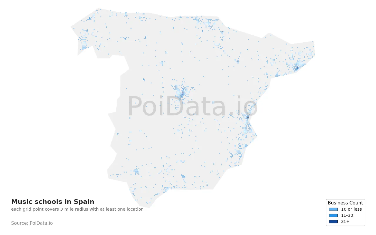 Music school density map for Spain