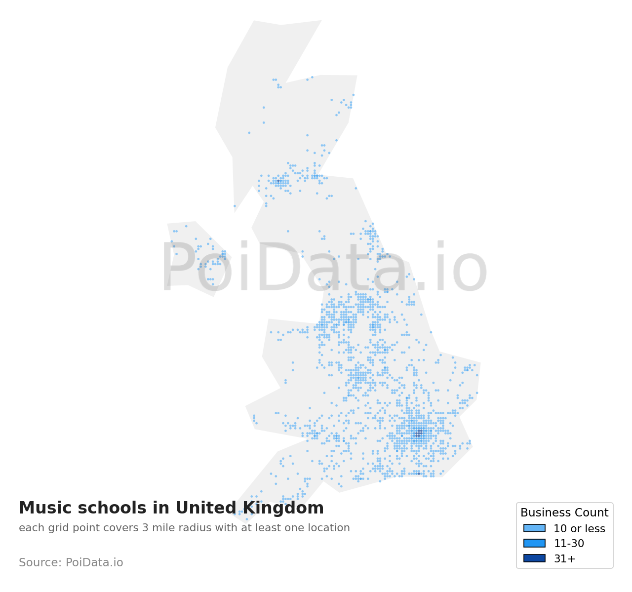 Music school density map for United Kingdom