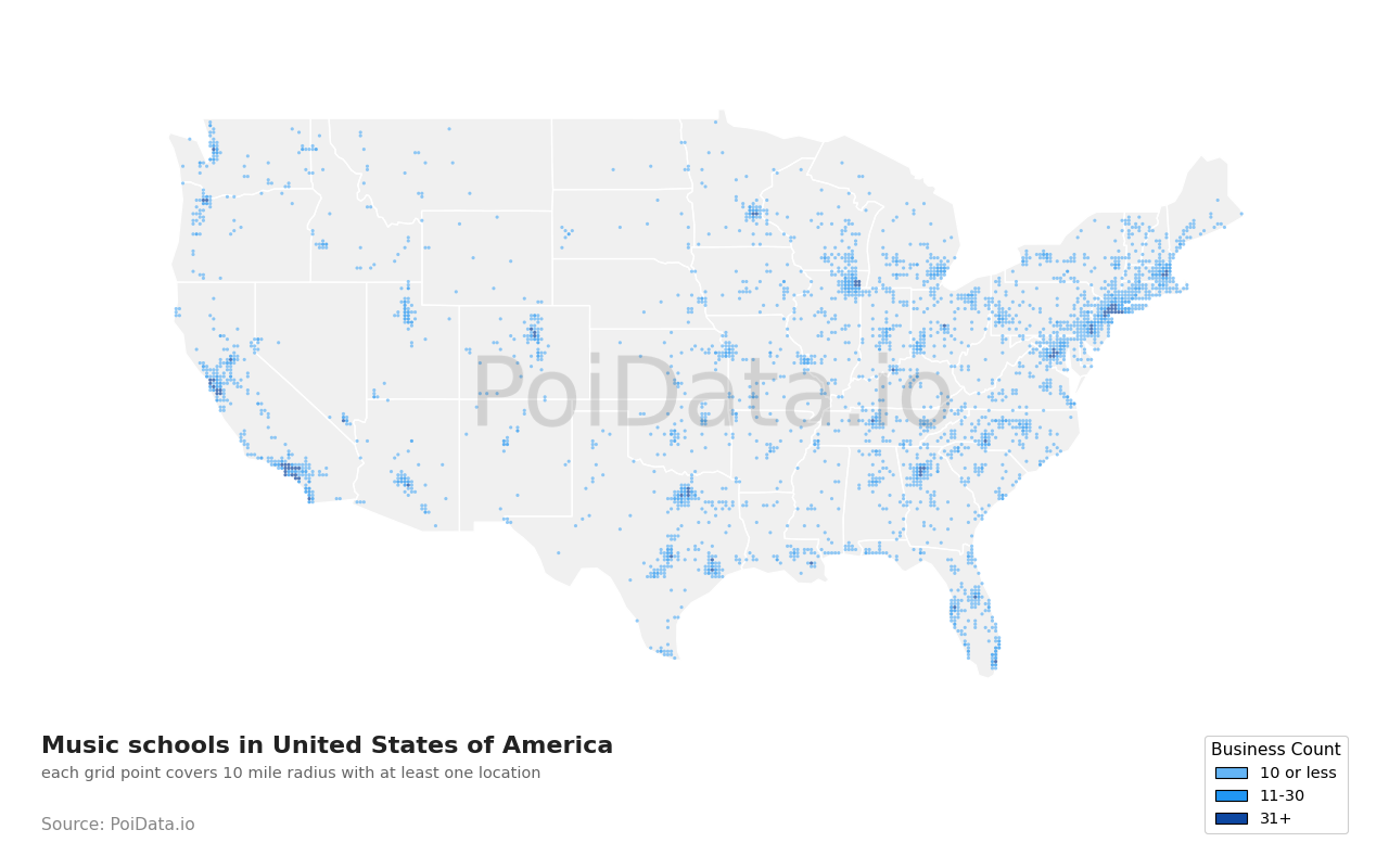 Music school density map for New York, United States