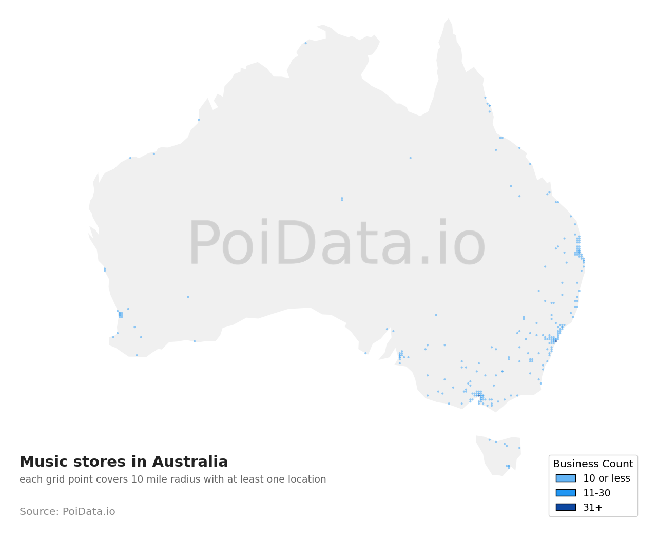 Music store density map for South Australia, Australia