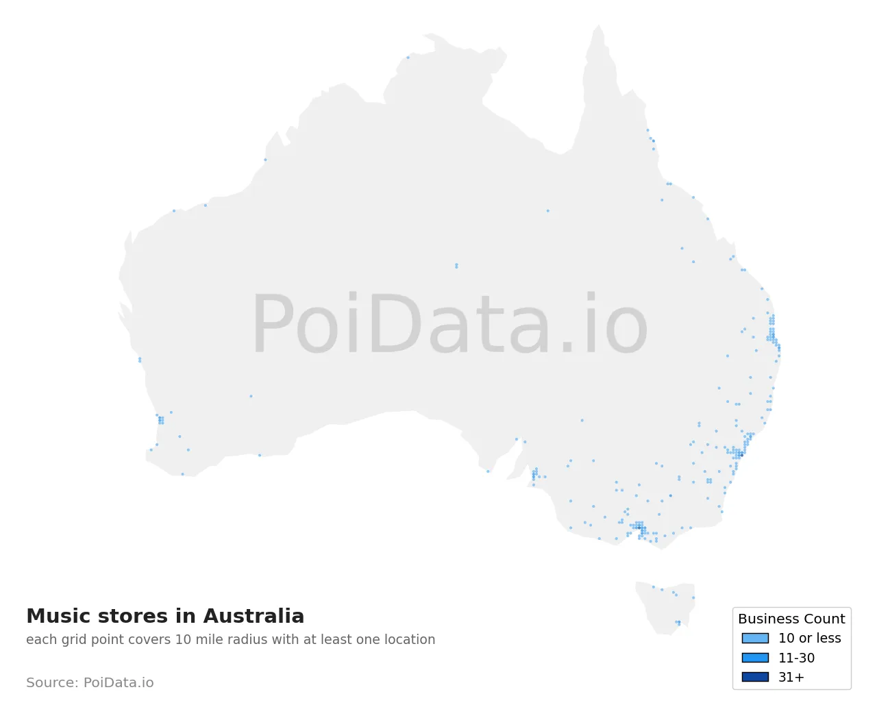 Music store density map for Australia