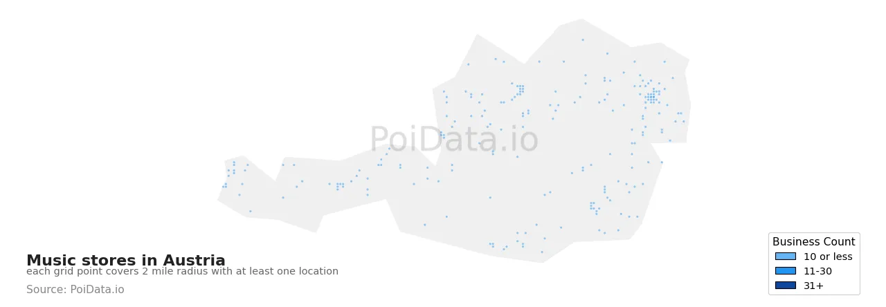 Music store density map for Austria