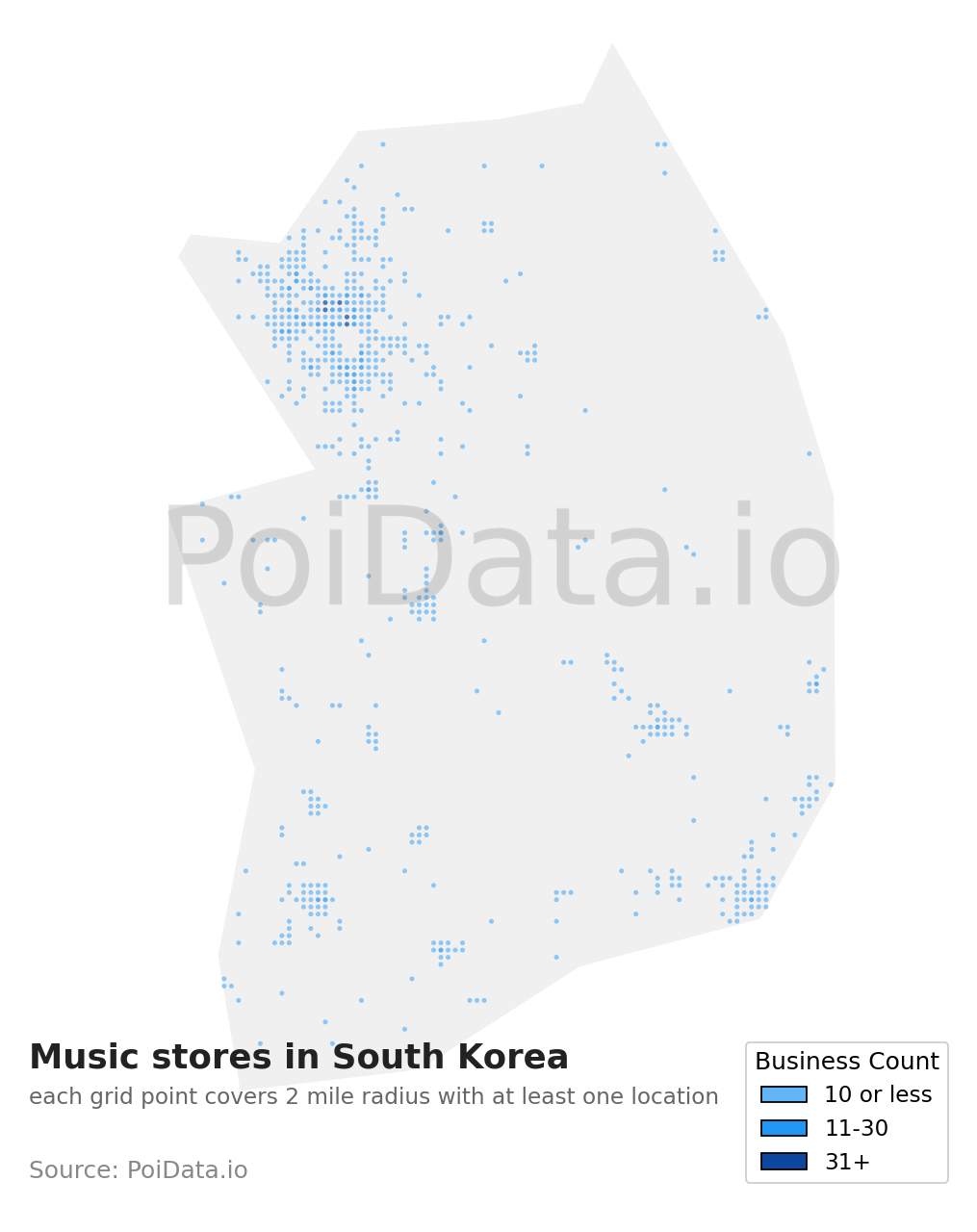Music store density map for South Korea