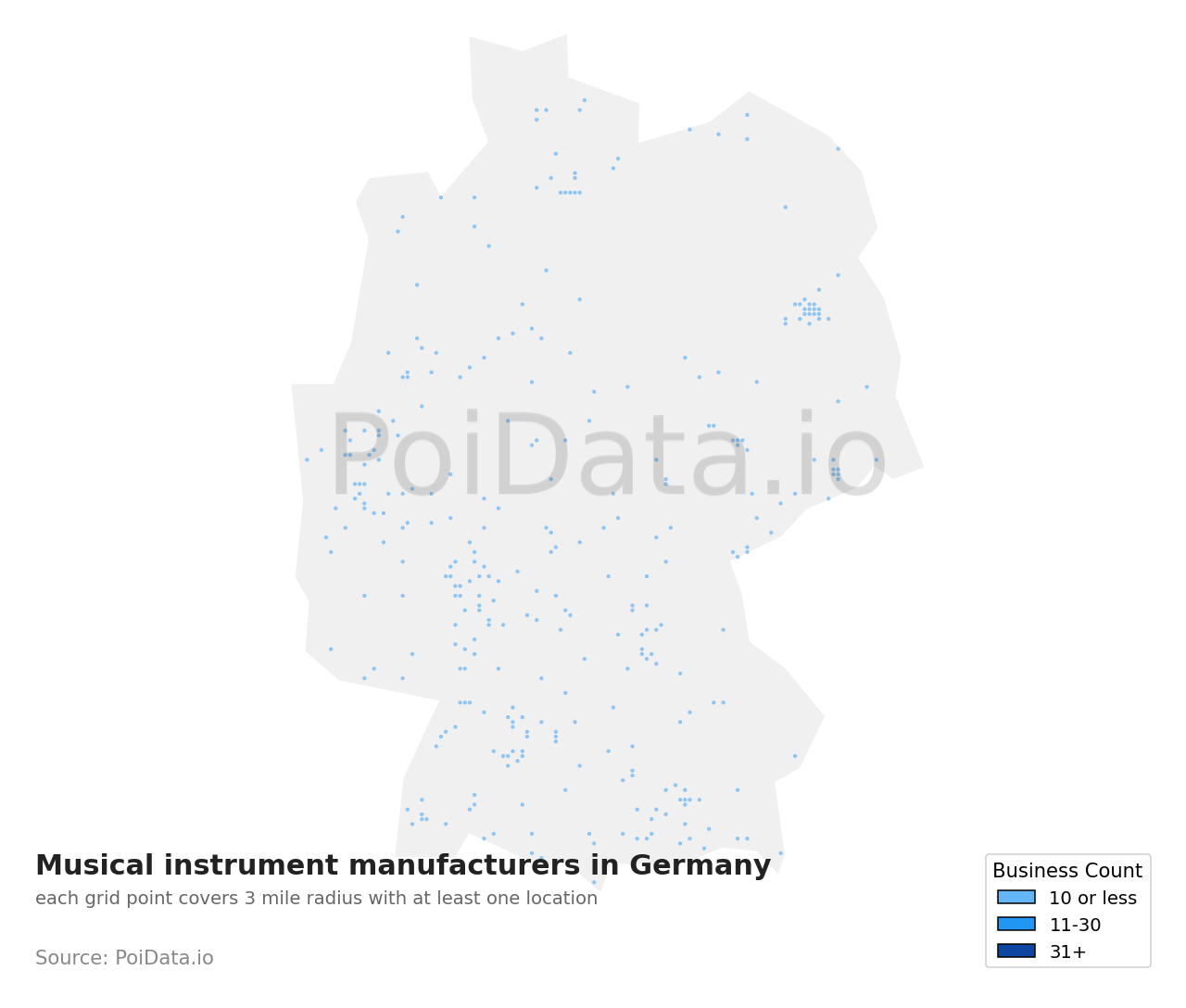 Musical instrument manufacturer density map for Germany