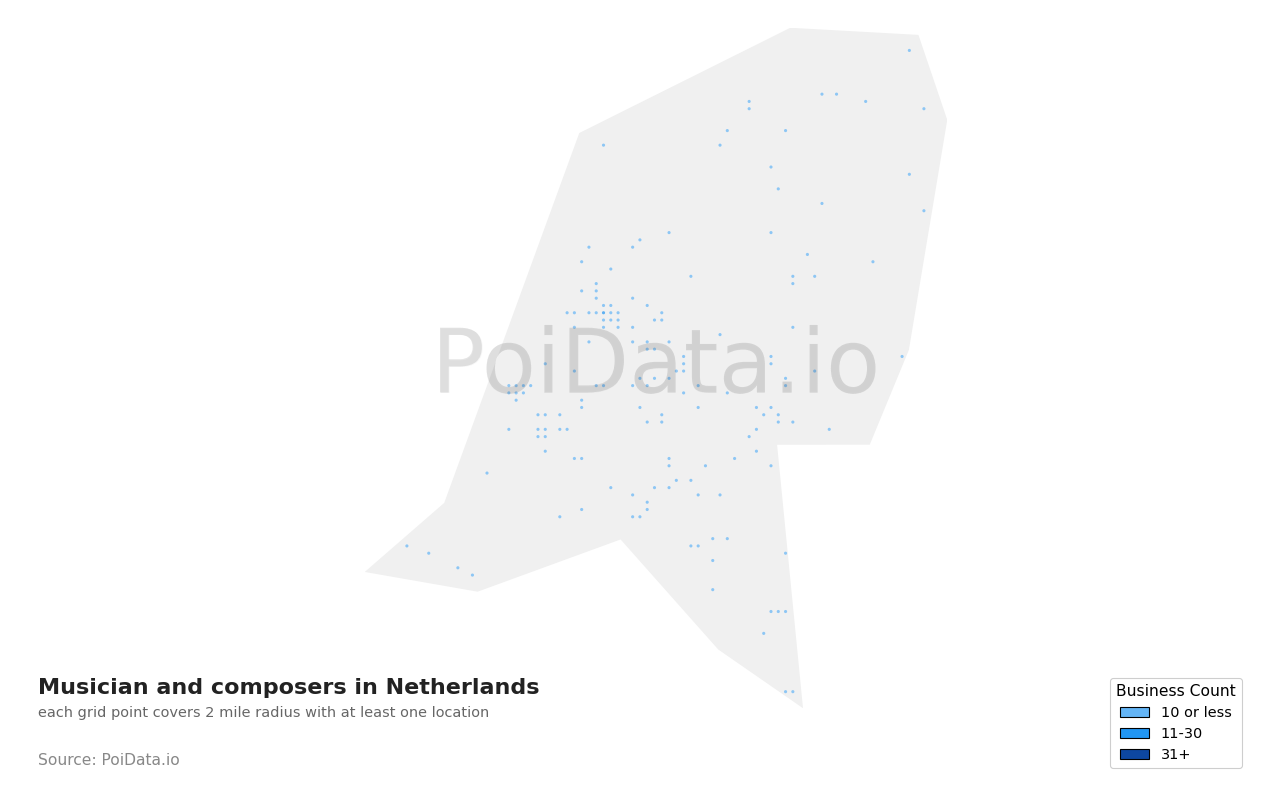 Musician and composer density map for Netherlands